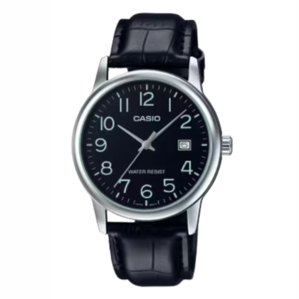Casio General MTP-V002L-1B Black Leather Band Men Watch